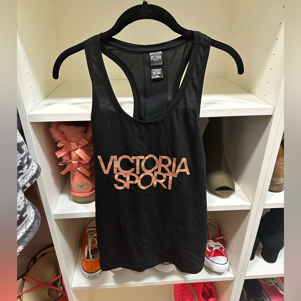 NWOT Victoria’s Secret black w gold workout tank size L